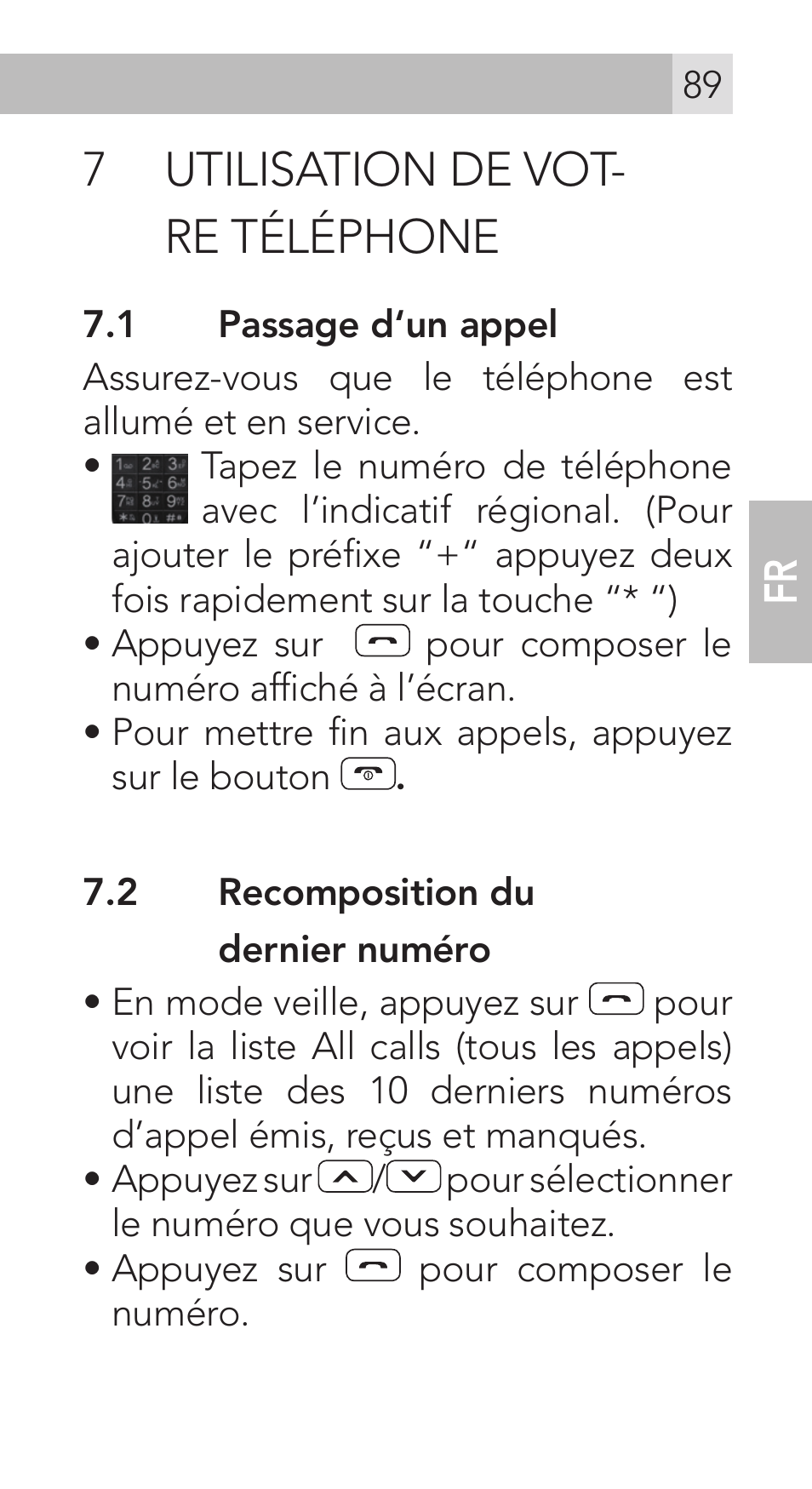 7 utilisation de vot- re téléphone | AEG Voxtel M311 User Manual | Page 89 / 216