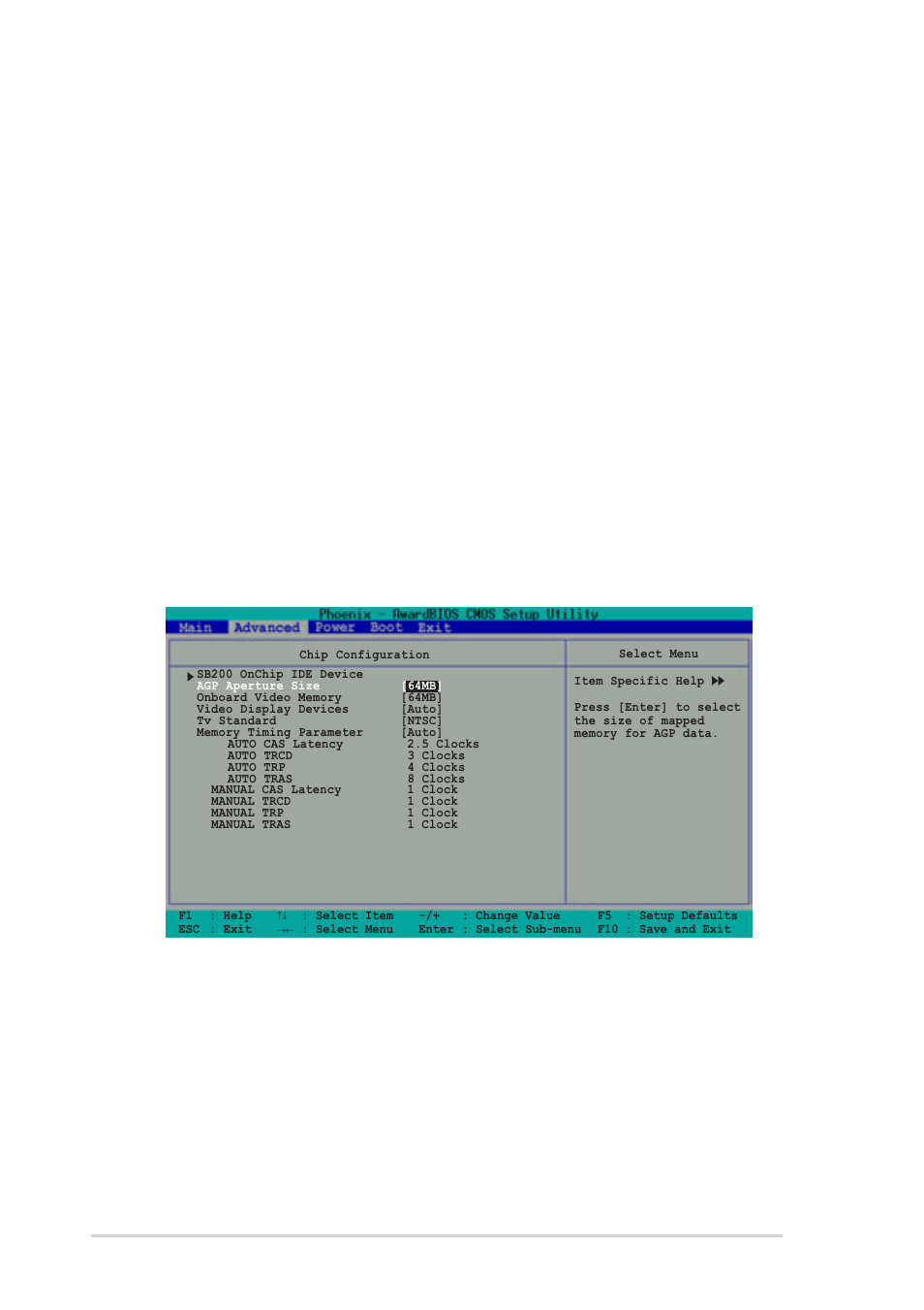 2 chip configuration, Agp aperture size [64mb, Cpu vcore setup [auto | Nb vcore setup [auto, Ddr voltage setup [auto, Agp voltage setup [auto, 18 chapter 4: bios setup | Asus DELUXE P4R800-V User Manual | Page 82 / 124