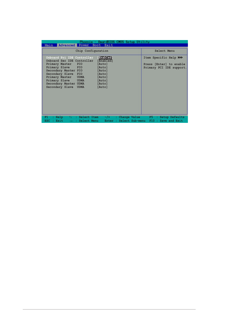 Sb200 onchip ide device, On-chip ide channel0 [enabled, On-chip ide channel1 [enabled | 20 chapter 4: bios setup, Configuration options: [disabled] [enabled | Asus DELUXE P4R800-V User Manual | Page 84 / 124