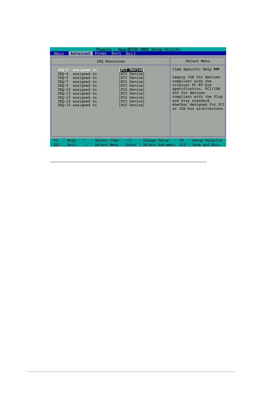 Irq resources, Pci/vga snoop palette [disabled, Assign irq for vga [enabled | Assign irq for usb [enabled, Pci latency timer (clk) [64 | Asus DELUXE P4R800-V User Manual | Page 88 / 124