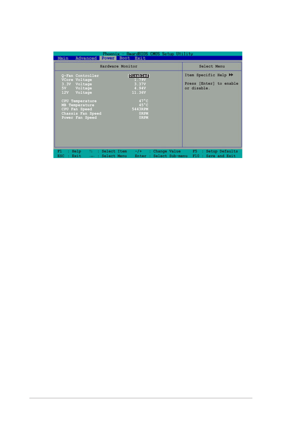 2 hardware monitor, Q-fan controller [disabled, Cpu temperature [xxxºc] mb temperature [xxxºc | 28 chapter 4: bios setup | Asus DELUXE P4R800-V User Manual | Page 92 / 124