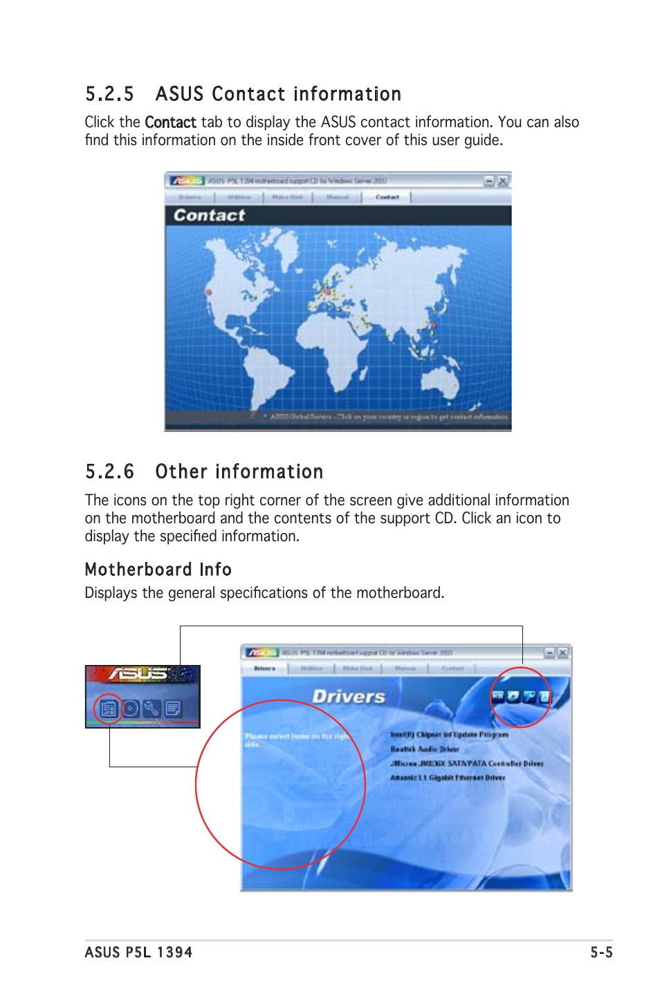 5 asus contact information, 6 other information | Asus P5L 1394 User Manual | Page 105 / 120