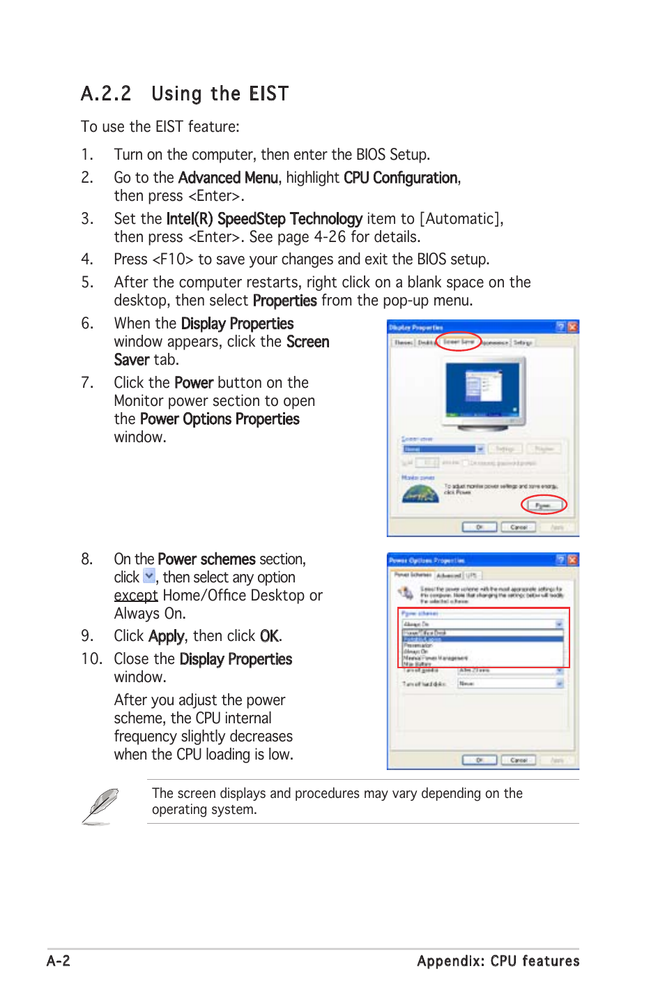 A.2.2 using the eist | Asus P5L 1394 User Manual | Page 118 / 120