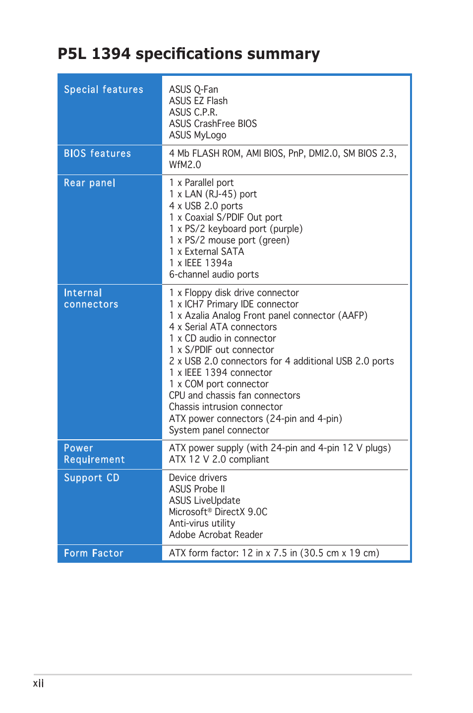 Asus P5L 1394 User Manual | Page 12 / 120