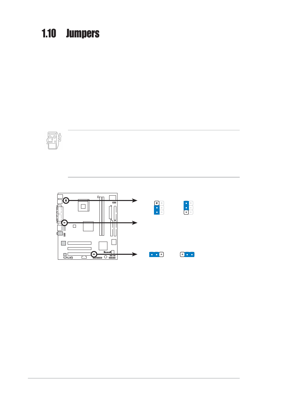 10 jumpers, 10 chapter 1: motherboard information | Asus P4BGV-MX User Manual | Page 20 / 60