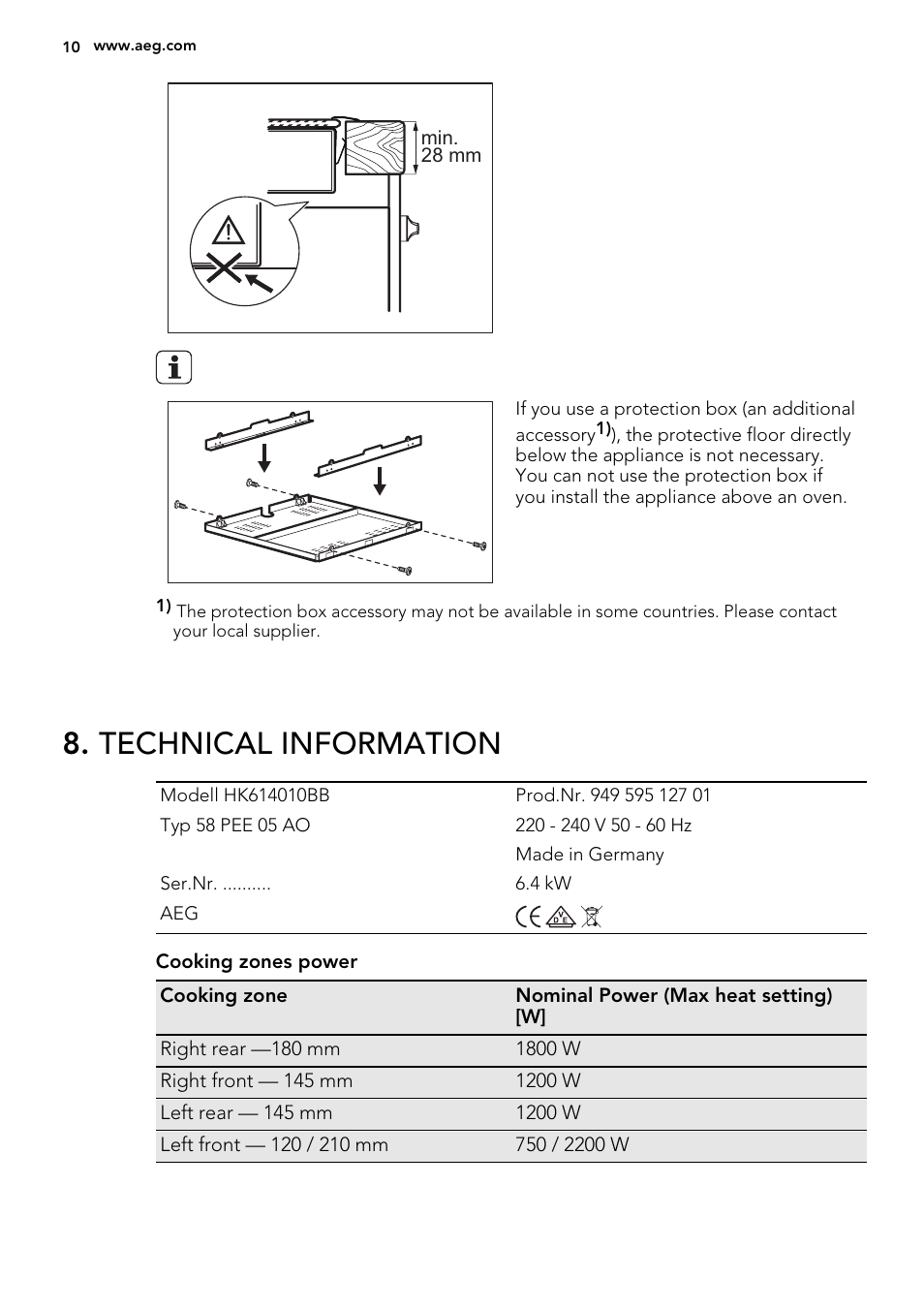 Technical information | AEG HK614010MB User Manual | Page 10 / 20