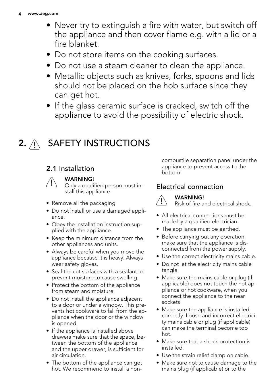 Safety instructions | AEG HK614010MB User Manual | Page 4 / 20