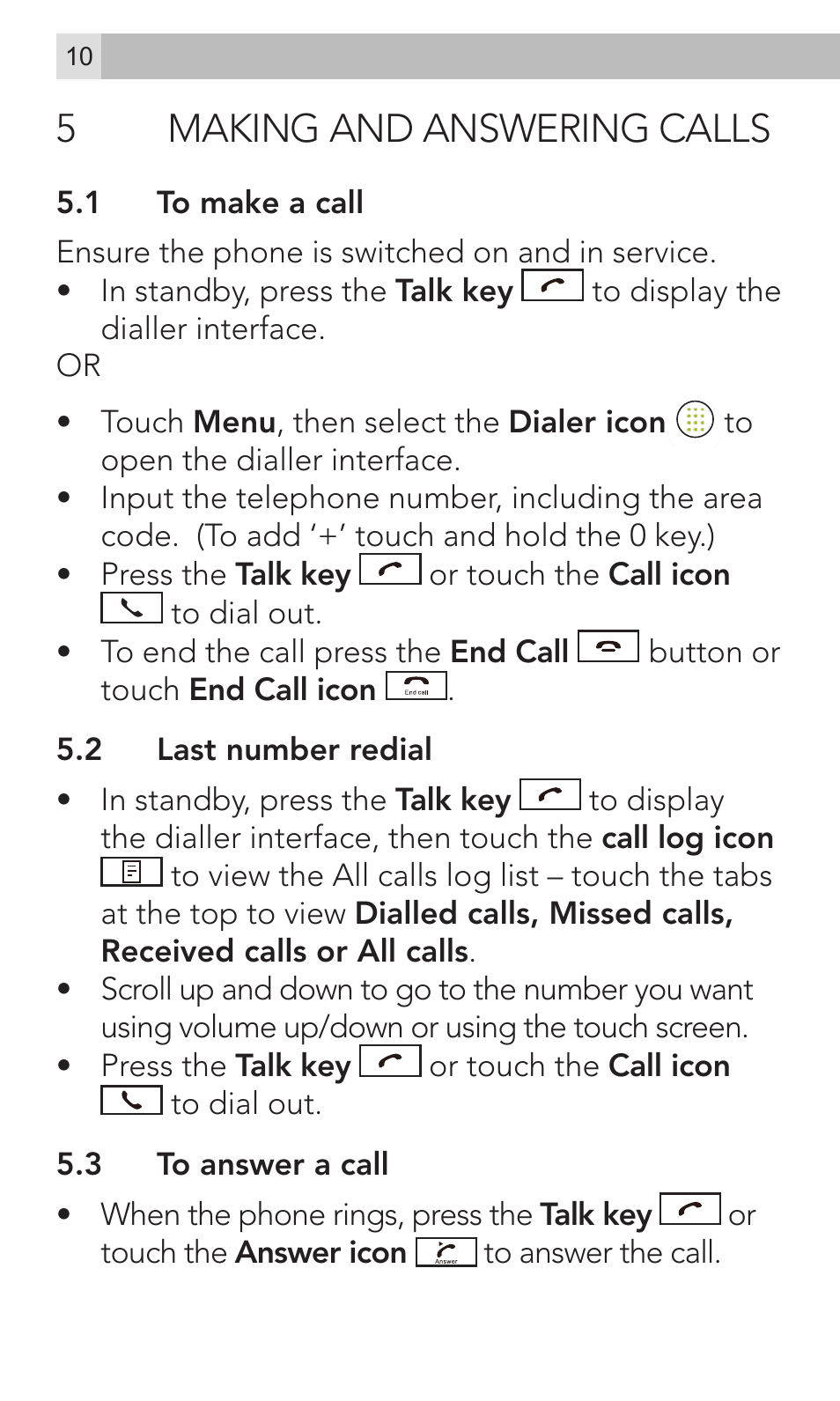 5making and answering calls | AEG Voxtel M800 User Manual | Page 10 / 48