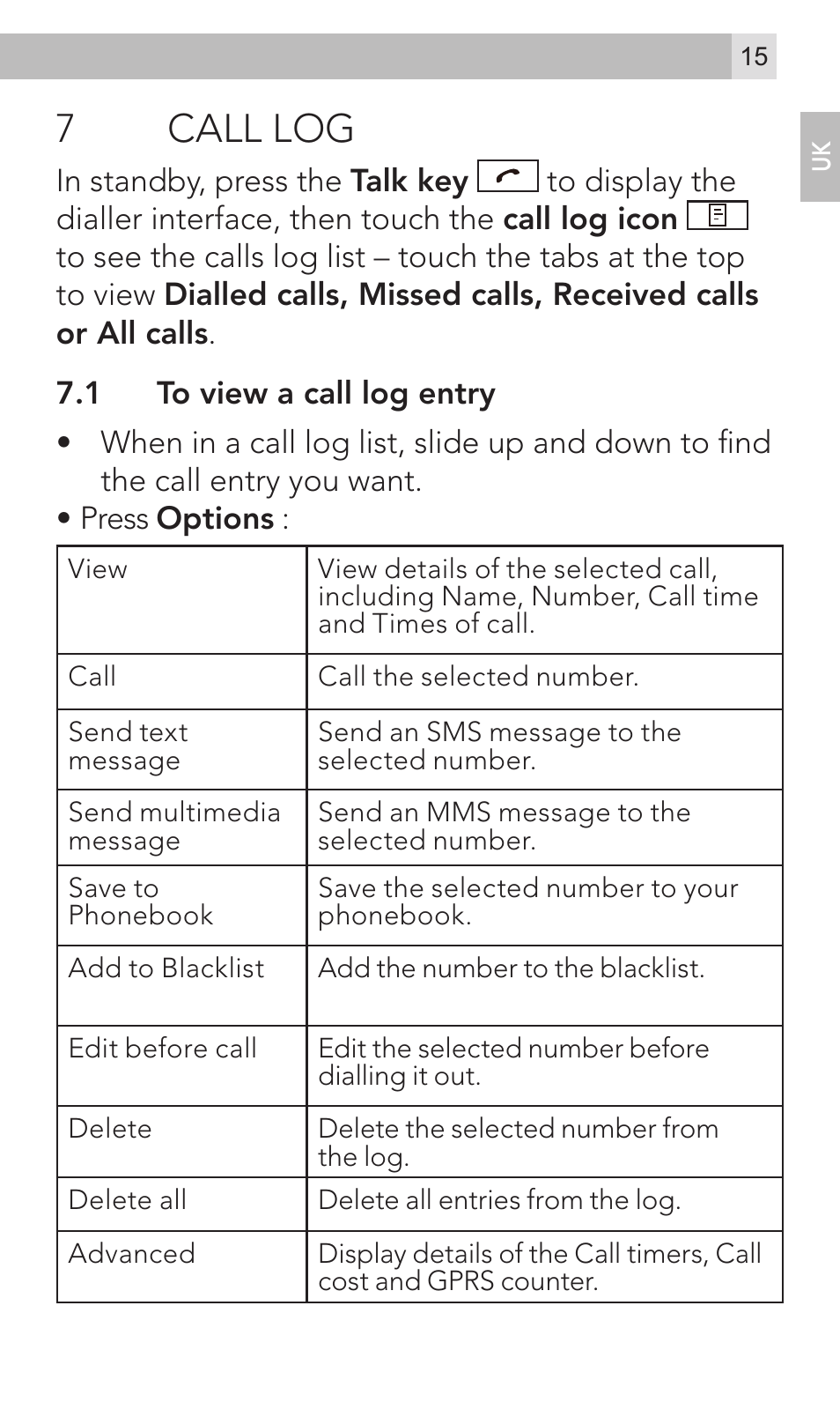 7call log | AEG Voxtel M800 User Manual | Page 15 / 48