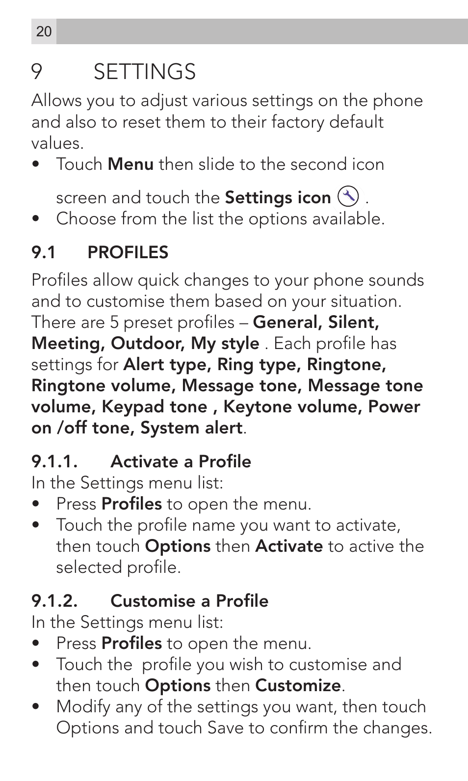 9settings | AEG Voxtel M800 User Manual | Page 20 / 48
