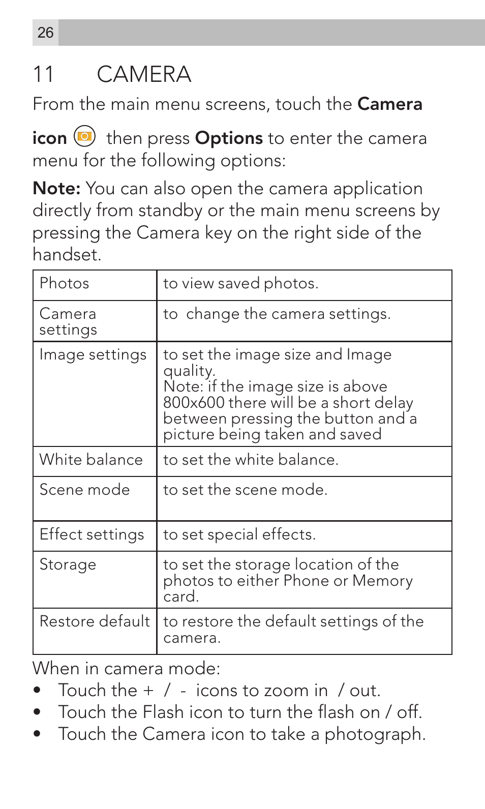 11 camera | AEG Voxtel M800 User Manual | Page 26 / 48