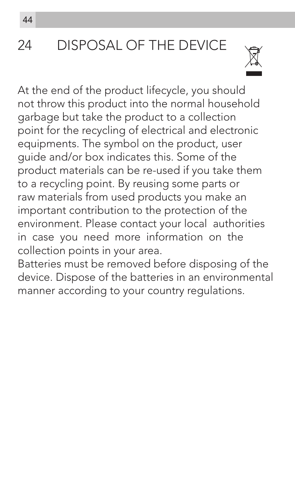 24 disposal of the device | AEG Voxtel M800 User Manual | Page 44 / 48