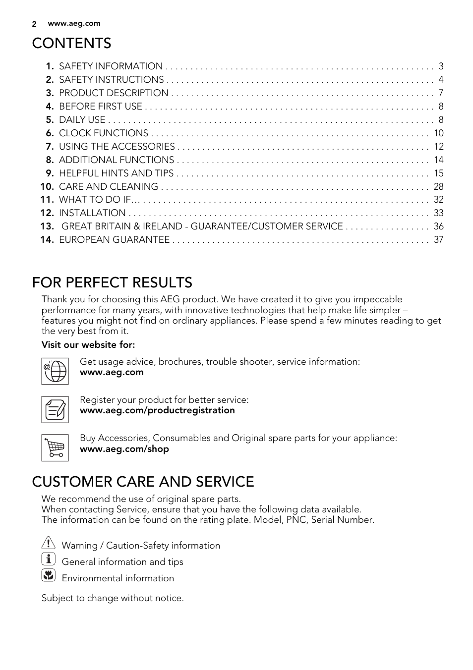 AEG BE2003021W User Manual | Page 2 / 40
