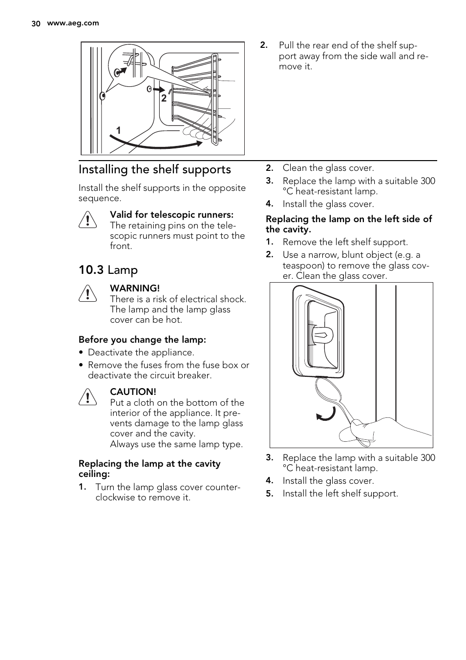 Installing the shelf supports, 3 lamp | AEG BE2003021W User Manual | Page 30 / 40