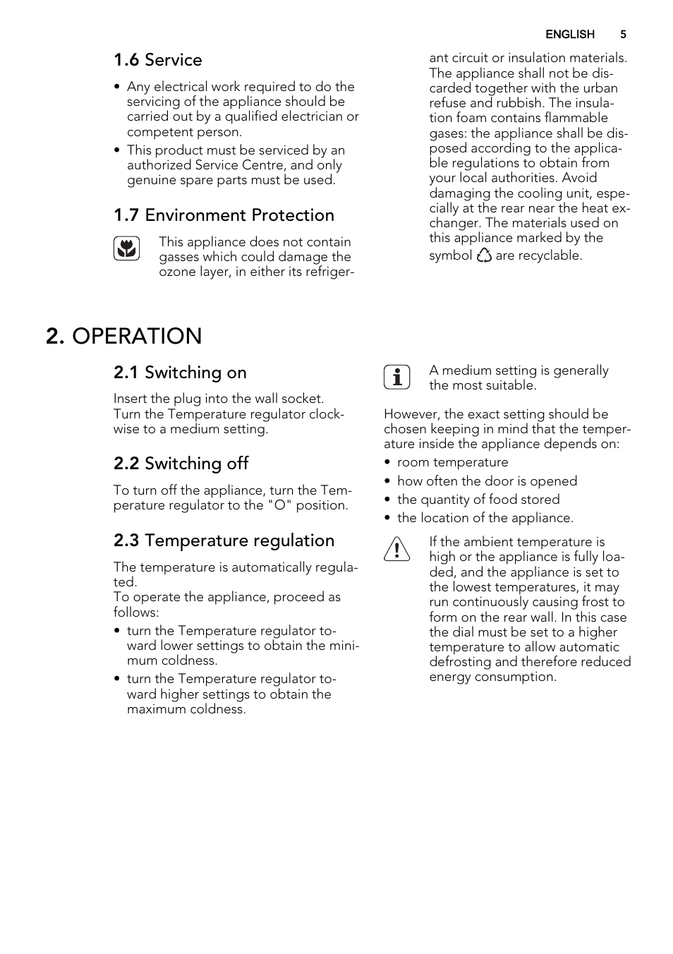 Operation, 6 service, 7 environment protection | 1 switching on, 2 switching off, 3 temperature regulation | AEG SCZ71800F0 User Manual | Page 5 / 24