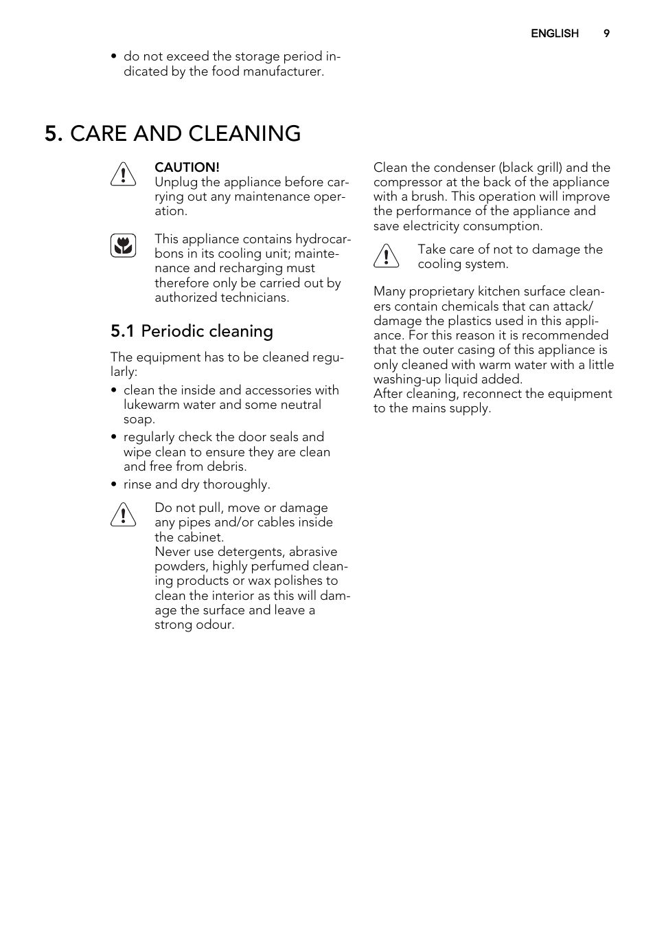 Care and cleaning, 1 periodic cleaning | AEG SCZ71800F0 User Manual | Page 9 / 24