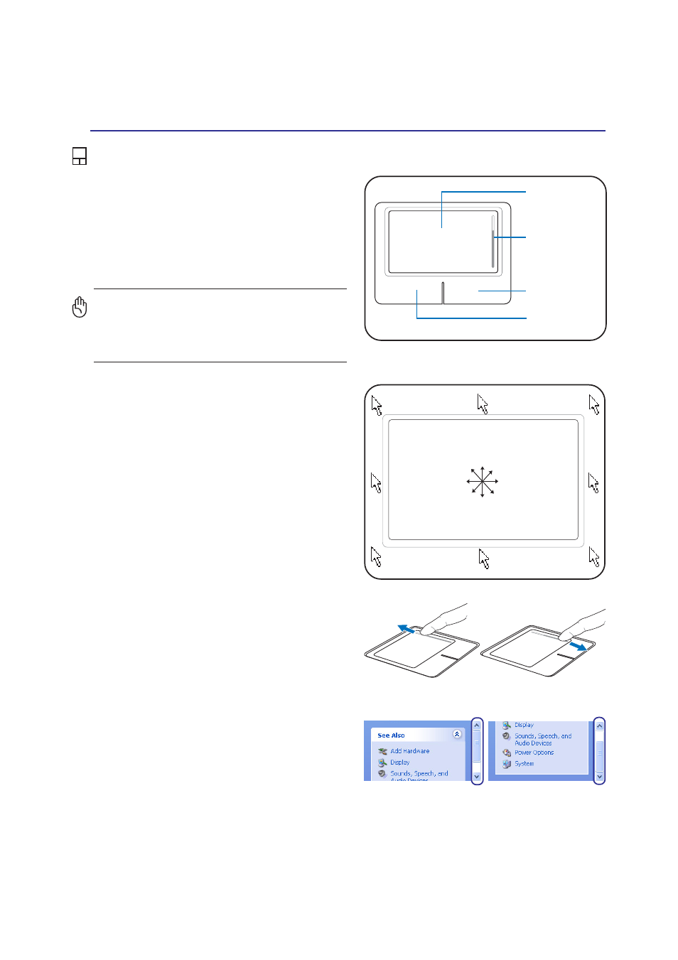 Pointing device, Using the touchpad, Scroll down scroll up | Asus E1916 User Manual | Page 37 / 72