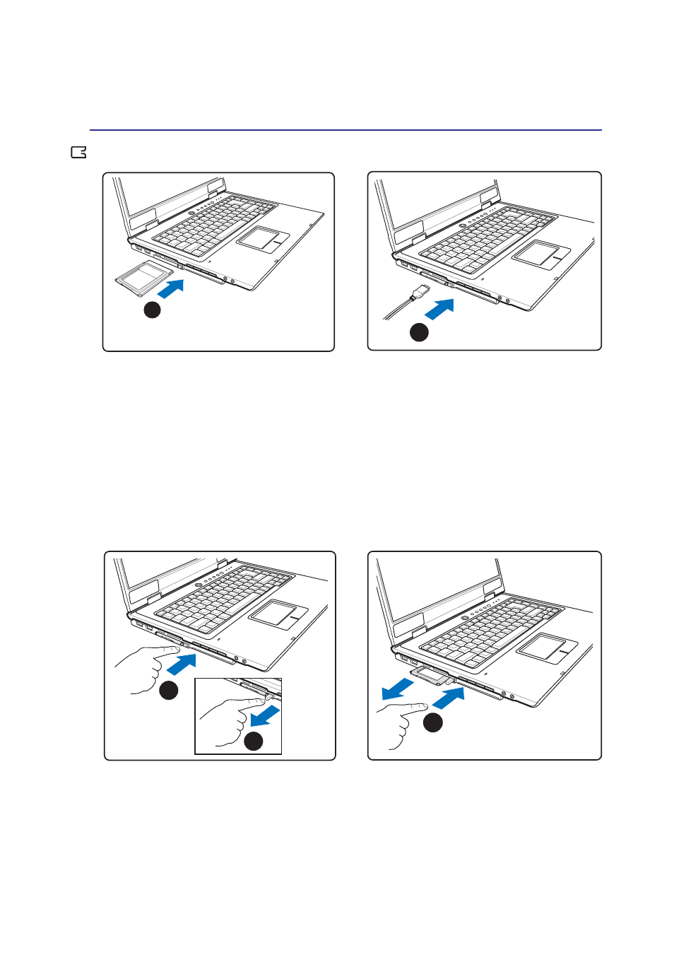 Inserting a pc card (pcmcia), Removing a pc card (pcmcia) | Asus E1916 User Manual | Page 41 / 72