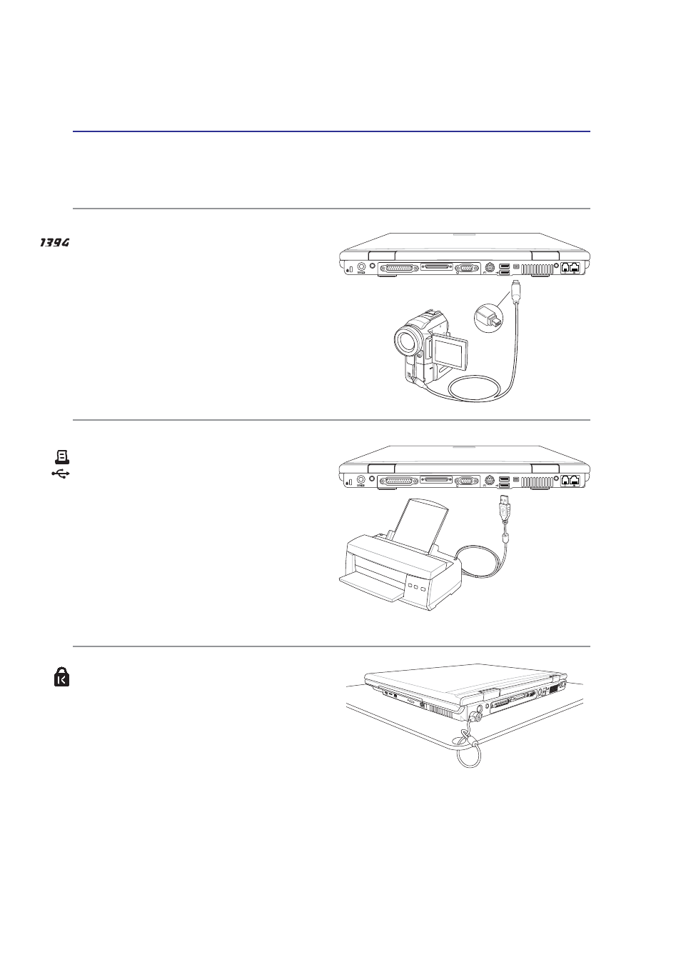 Optional connections (cont.), Ieee1394 connection, Printer connection | Asus E1916 User Manual | Page 56 / 72