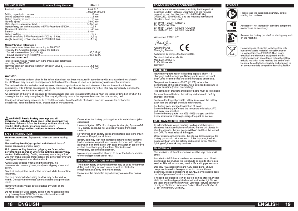 English | AEG BBH 12 User Manual | Page 10 / 37