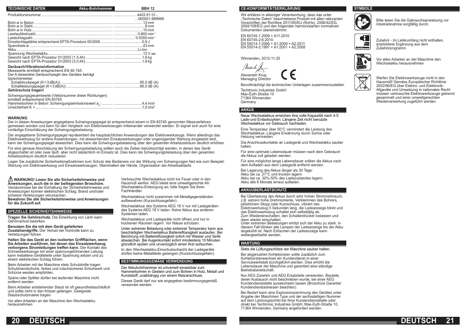 Deutsch | AEG BBH 12 User Manual | Page 11 / 37