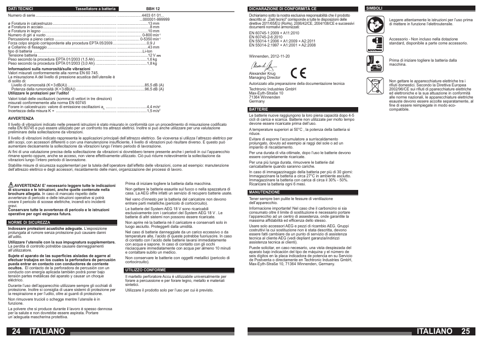 Italiano | AEG BBH 12 User Manual | Page 13 / 37