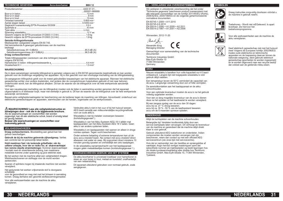 Nederlands | AEG BBH 12 User Manual | Page 16 / 37