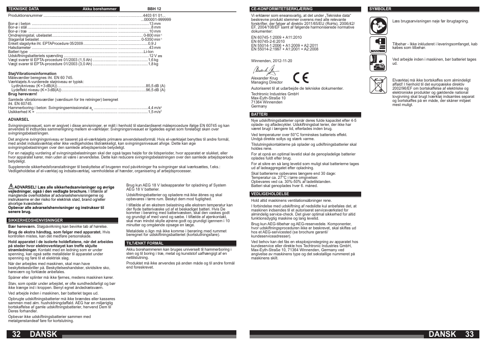 Dansk | AEG BBH 12 User Manual | Page 17 / 37