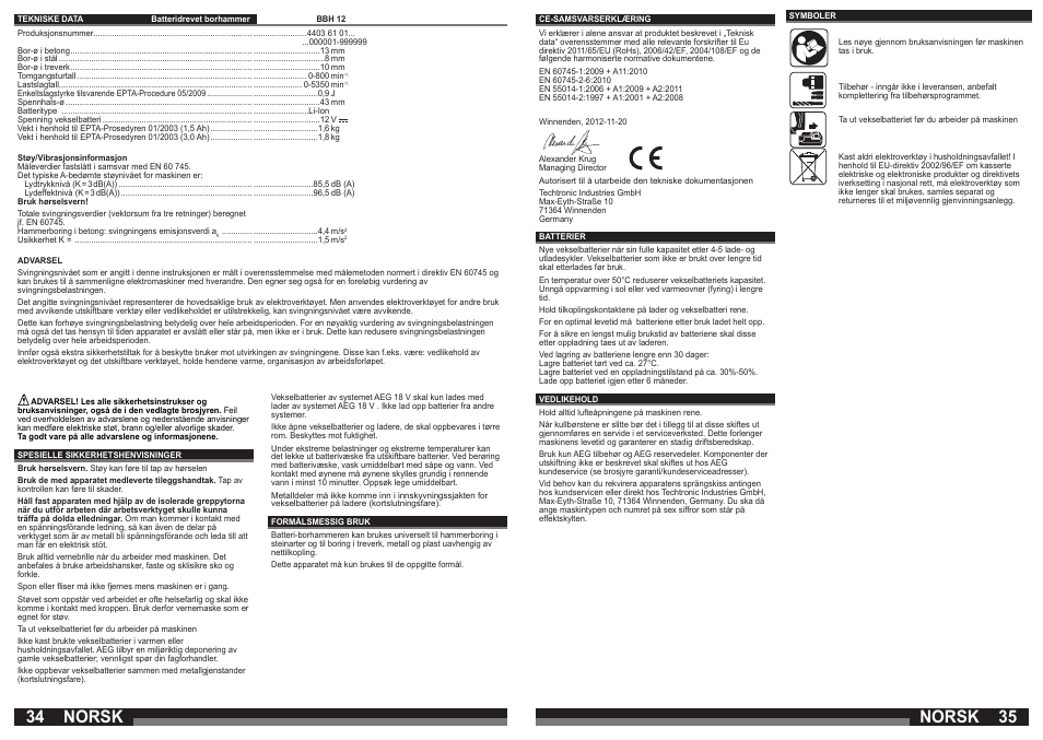 Norsk | AEG BBH 12 User Manual | Page 18 / 37