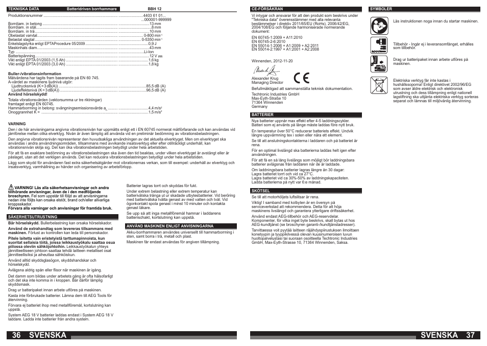 Svenska | AEG BBH 12 User Manual | Page 19 / 37
