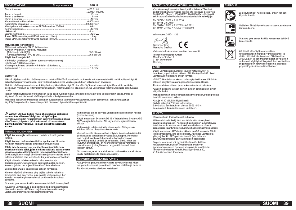 Suomi | AEG BBH 12 User Manual | Page 20 / 37