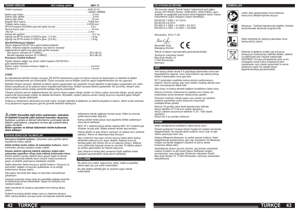 Türkçe | AEG BBH 12 User Manual | Page 22 / 37