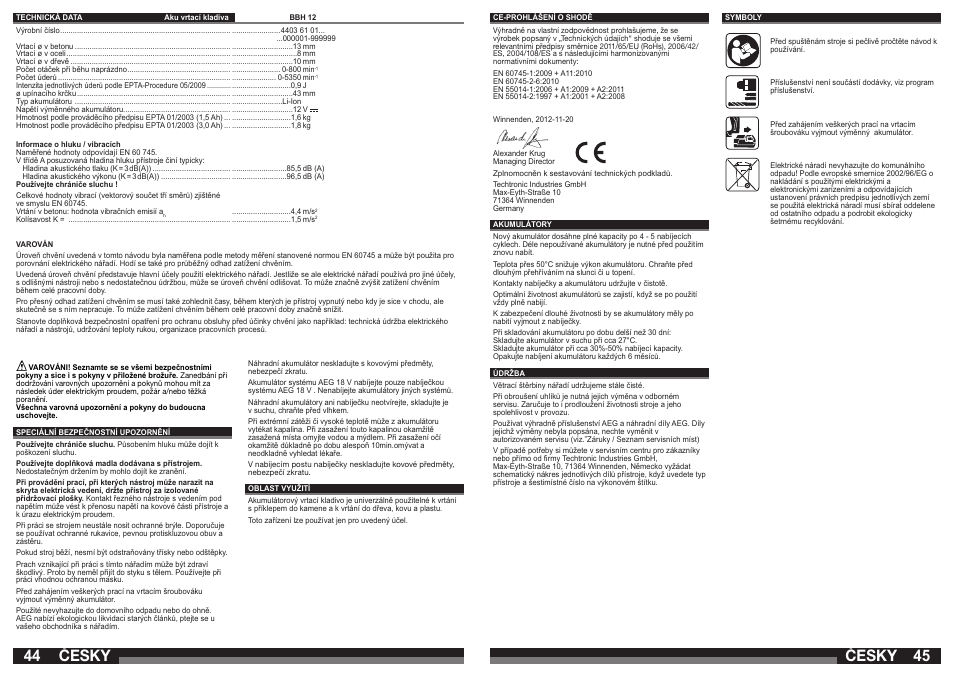 Česky | AEG BBH 12 User Manual | Page 23 / 37
