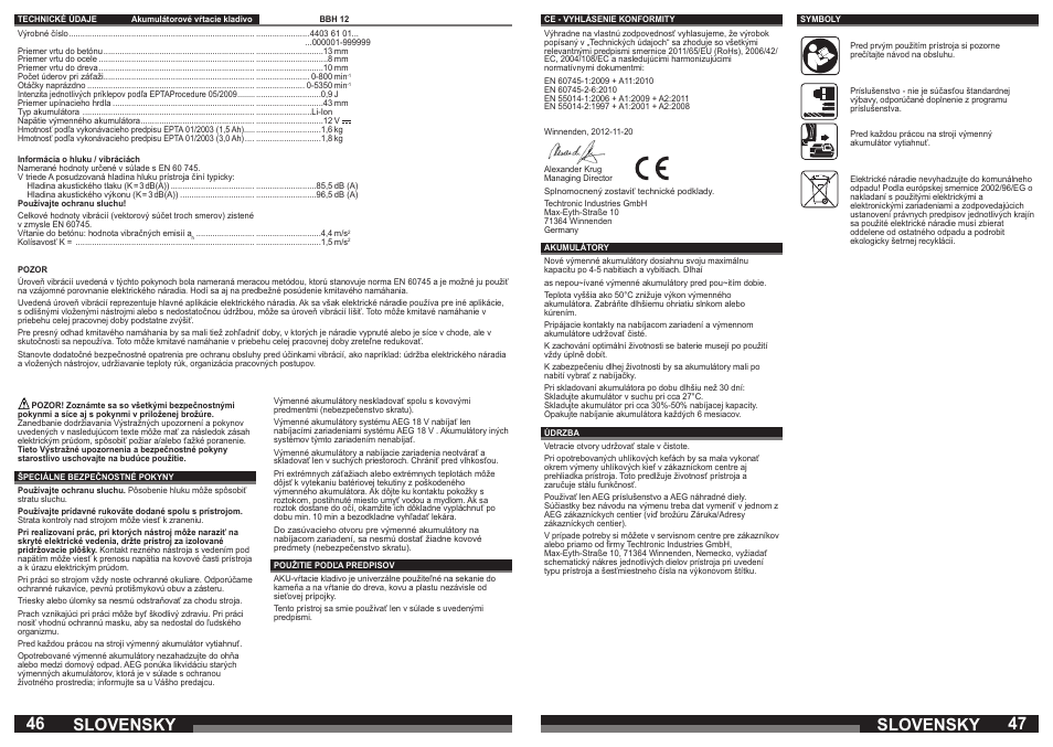 Slovensky | AEG BBH 12 User Manual | Page 24 / 37