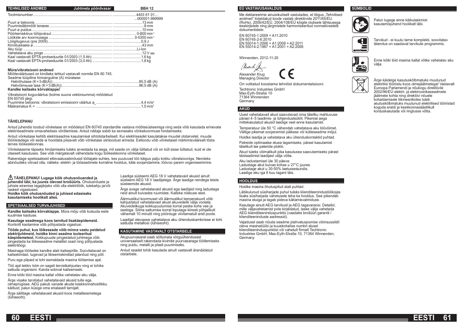 Eesti | AEG BBH 12 User Manual | Page 31 / 37