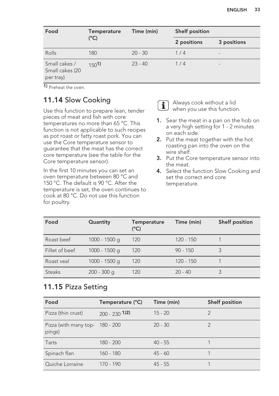 14 slow cooking, 15 pizza setting | AEG BY9314001M User Manual | Page 33 / 48