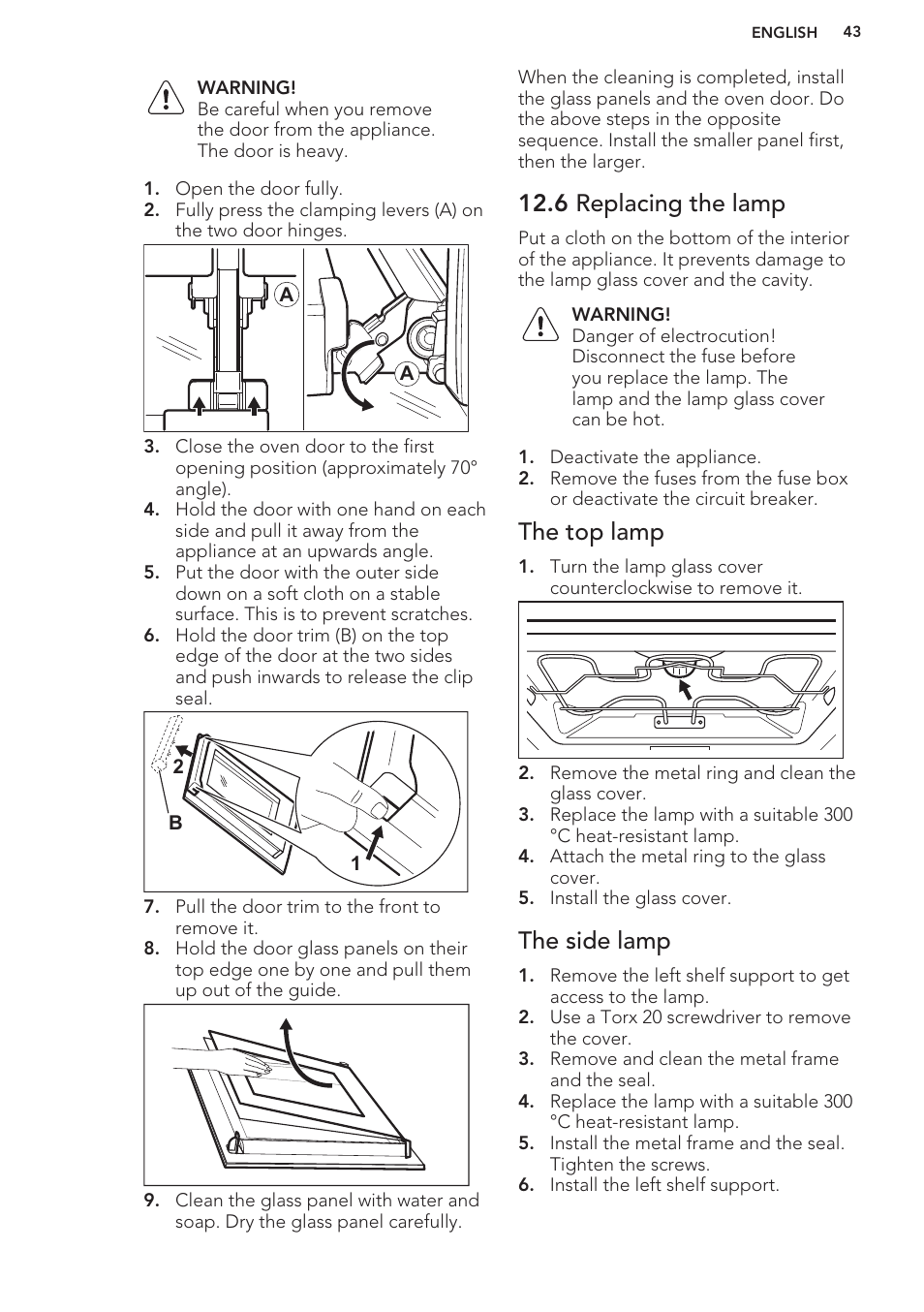 6 replacing the lamp, The top lamp, The side lamp | AEG BY9314001M User Manual | Page 43 / 48
