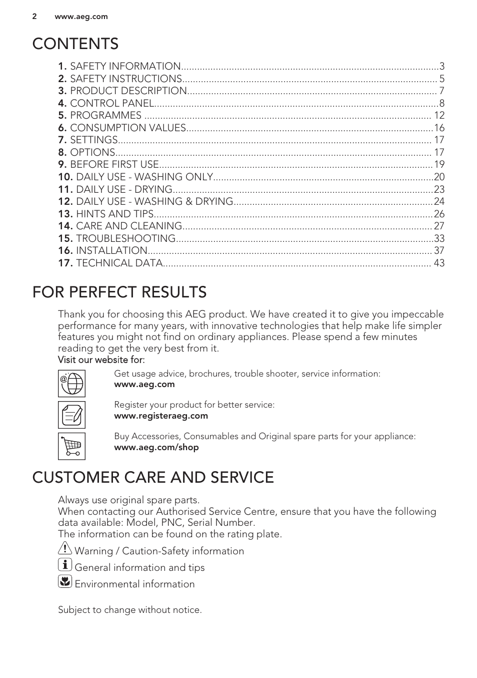 AEG T65170AV User Manual | Page 2 / 48