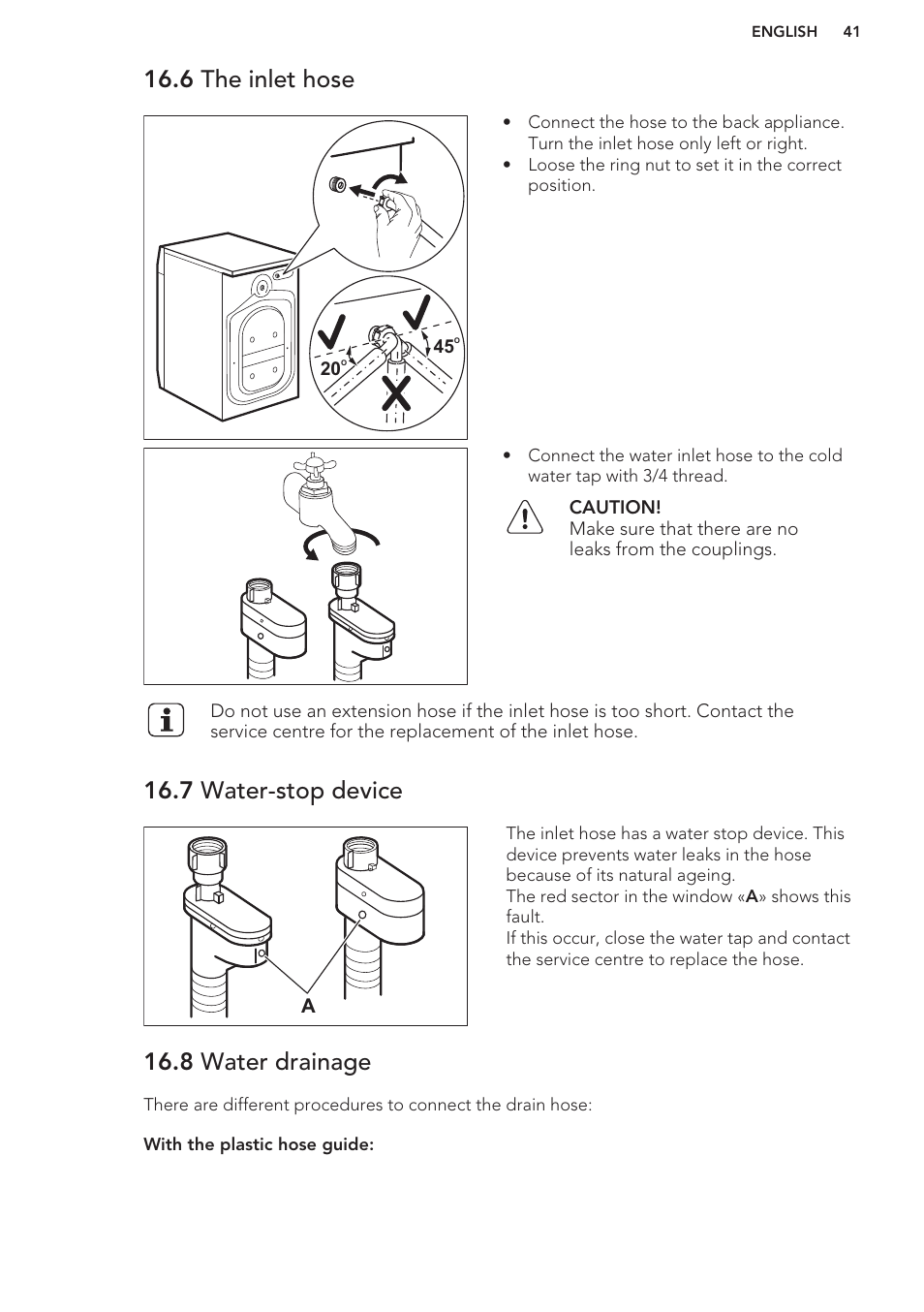 6 the inlet hose, 7 water-stop device, 8 water drainage | AEG T65170AV User Manual | Page 41 / 48