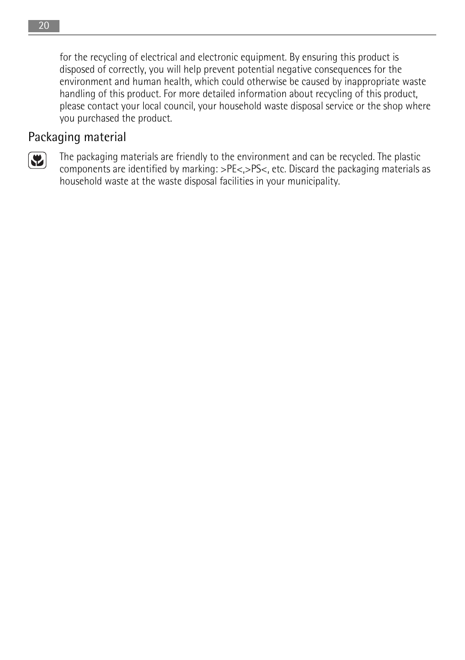 Packaging material | AEG HG755520UM User Manual | Page 20 / 24