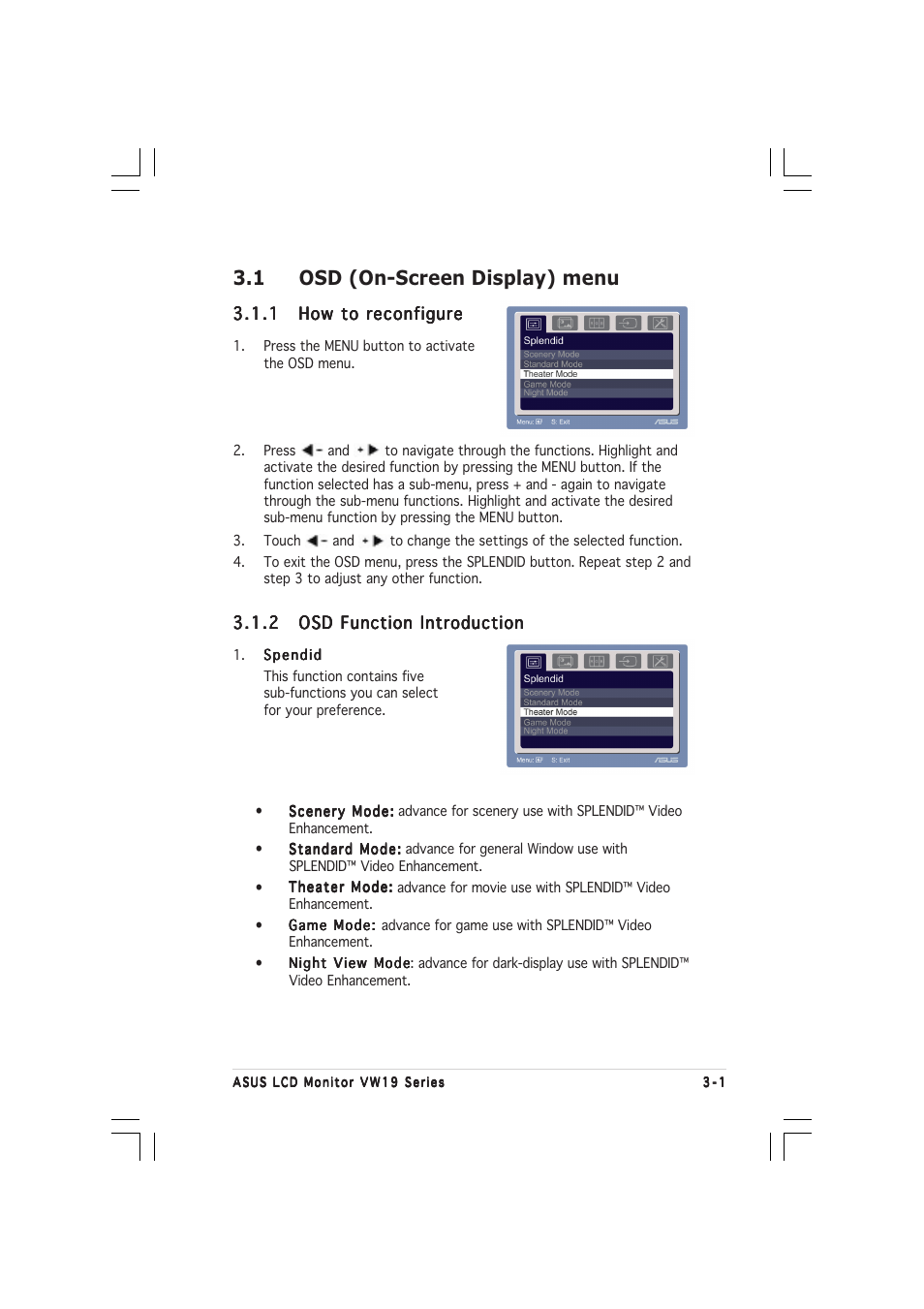 1 osd (on-screen display) menu | Asus VW191D User Manual | Page 12 / 16
