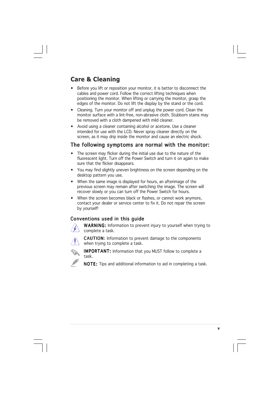 Care & cleaning | Asus VW191D User Manual | Page 5 / 16