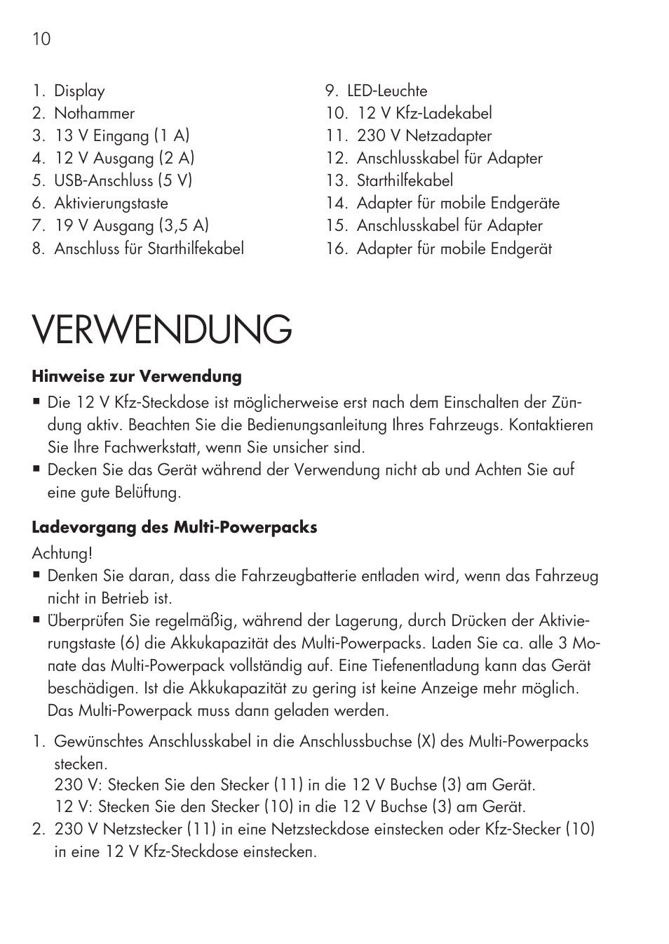 Verwendung | AEG Multi-Powerpack ML 12 User Manual | Page 10 / 76