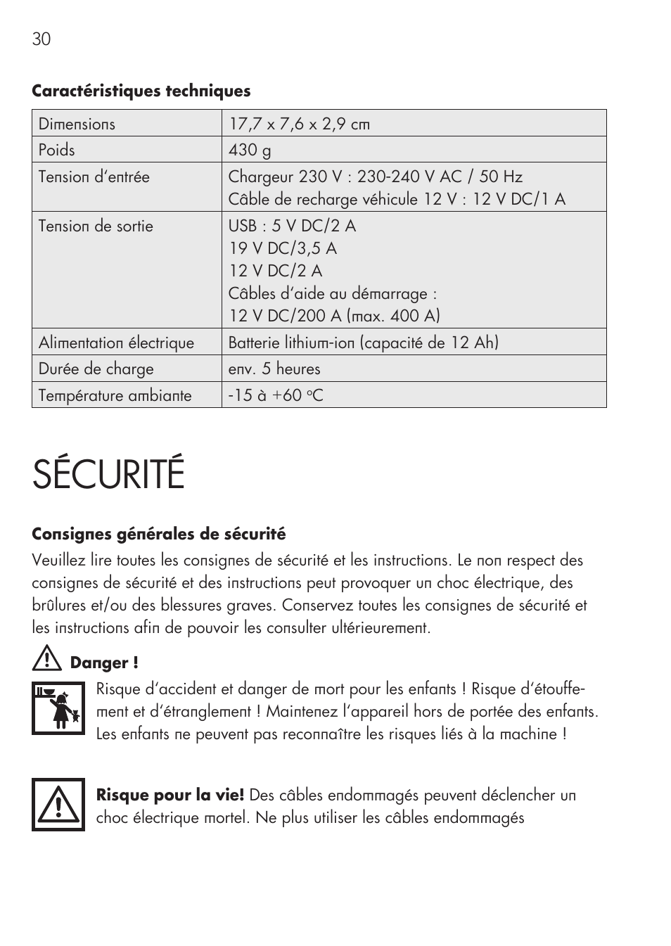 Sécurité | AEG Multi-Powerpack ML 12 User Manual | Page 30 / 76