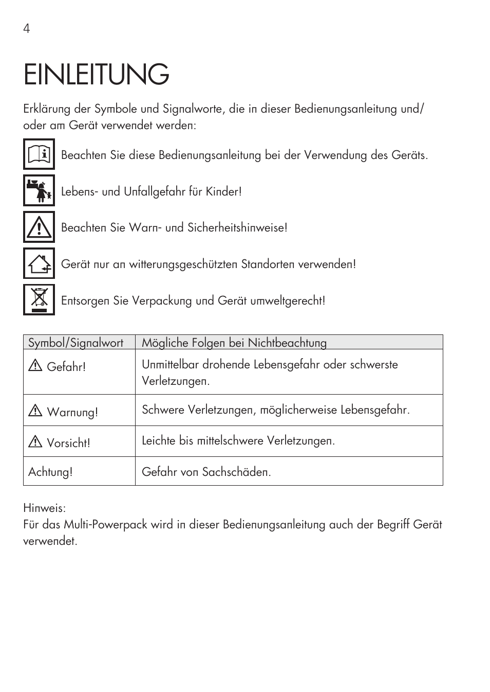 Einleitung | AEG Multi-Powerpack ML 12 User Manual | Page 4 / 76