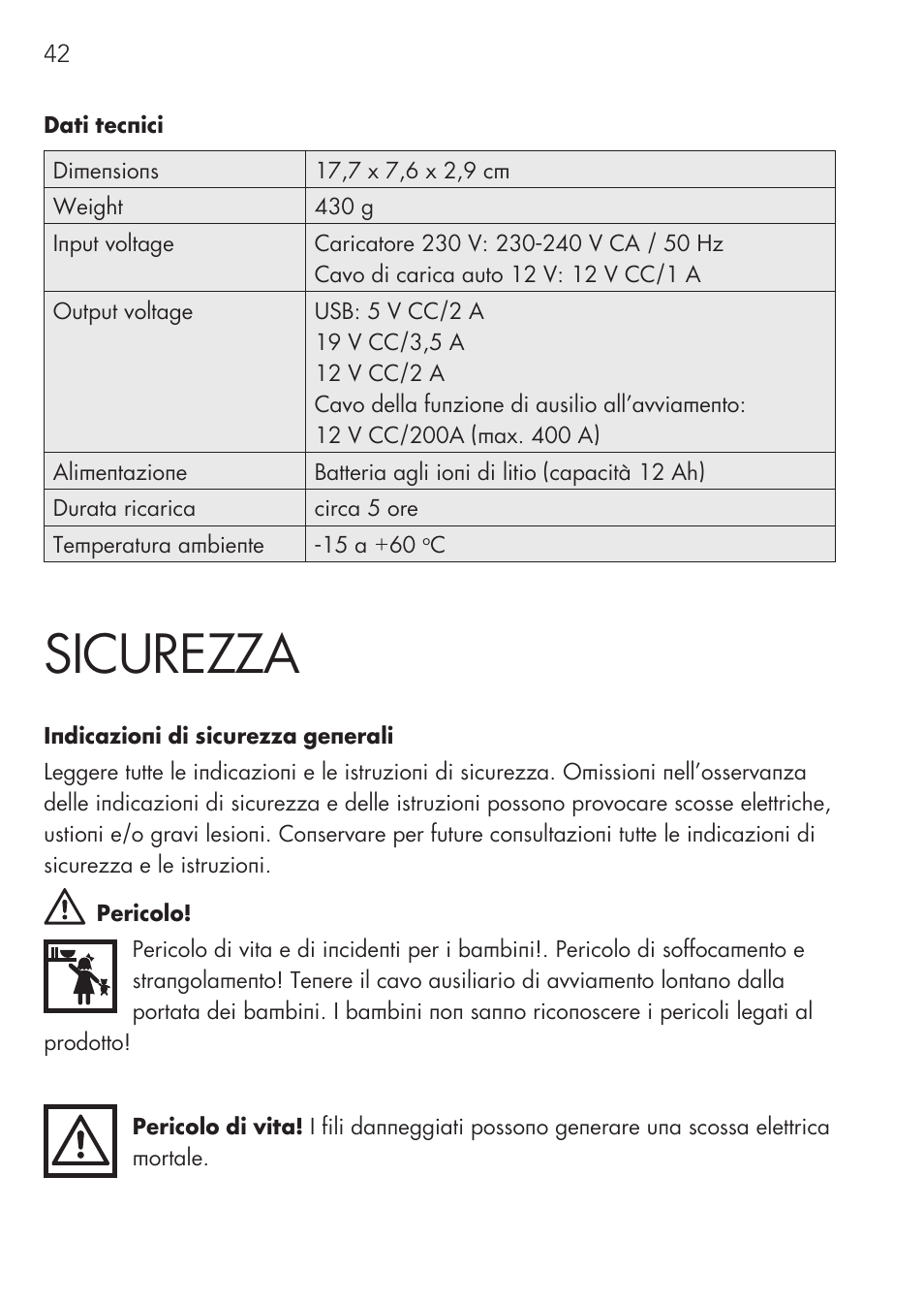 Sicurezza | AEG Multi-Powerpack ML 12 User Manual | Page 42 / 76