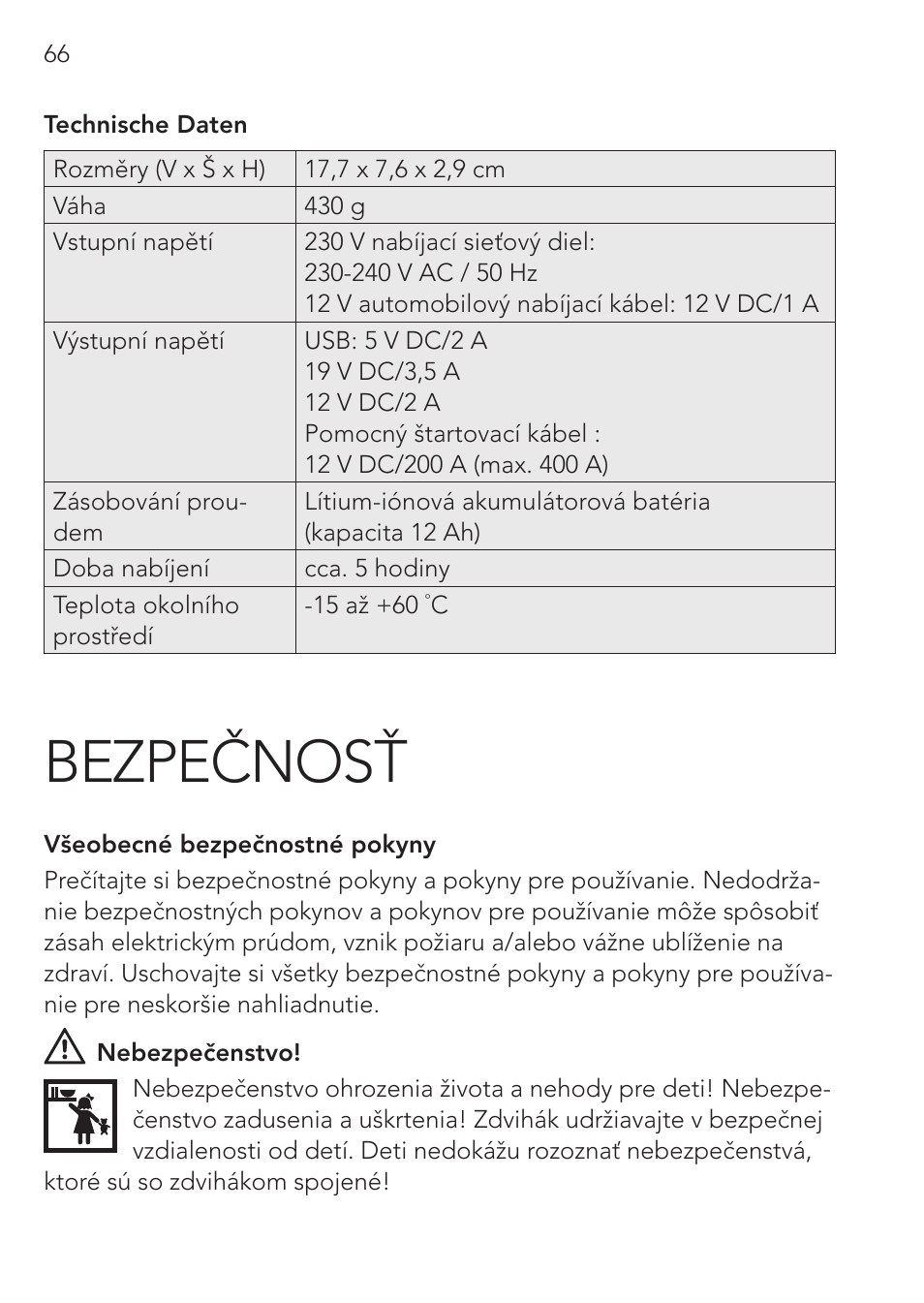 Bezpečnosť | AEG Multi-Powerpack ML 12 User Manual | Page 66 / 76