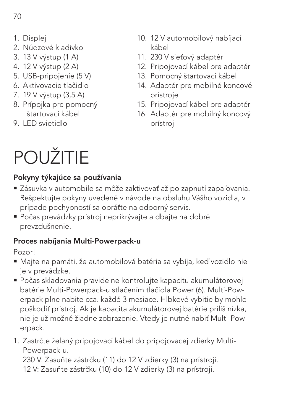 Použitie | AEG Multi-Powerpack ML 12 User Manual | Page 70 / 76