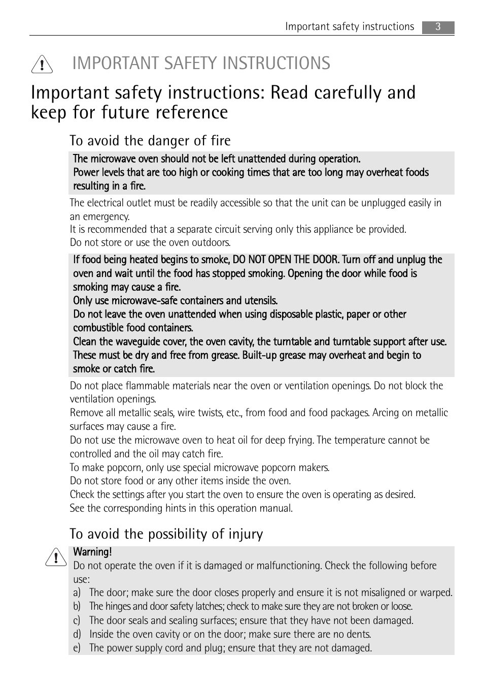 Important safety instructions | AEG MC1753E-M User Manual | Page 3 / 40
