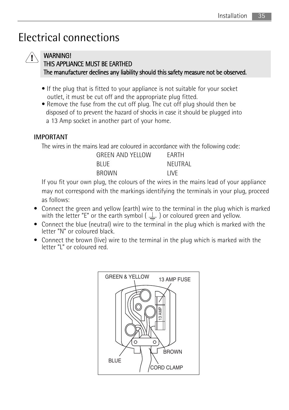 Electrical connections | AEG MC1753E-M User Manual | Page 35 / 40